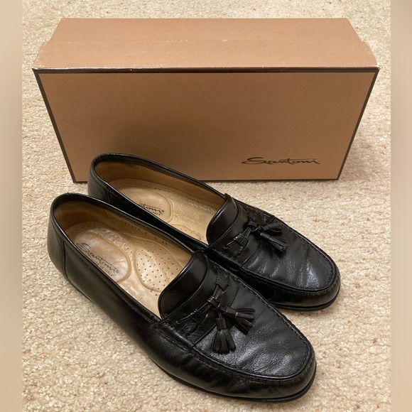Santoni Other - Santoni “Arden” Black Italian Leather Tassel Loafers, Luxury Dress Shoes Size 11